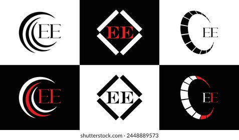 EE logo. E E design. White EE letter. EE, E E letter logo design. Initial letter EE linked circle uppercase monogram logo.