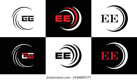 EE logo. E E design. White EE letter. EE, E E letter logo design. Initial letter EE linked circle uppercase monogram logo.