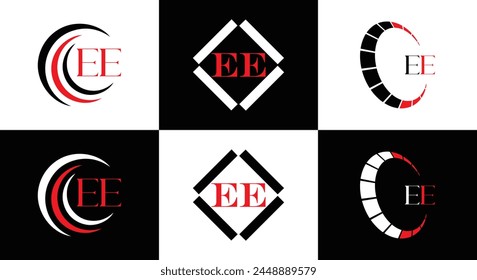 EE logo. E E design. White EE letter. EE, E E letter logo design. Initial letter EE linked circle uppercase monogram logo.