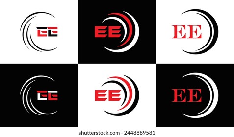 EE logo. E E design. White EE letter. EE, E E letter logo design. Initial letter EE linked circle uppercase monogram logo.