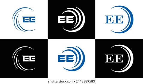 EE logo. E E design. White EE letter. EE, E E letter logo design. Initial letter EE linked circle uppercase monogram logo.