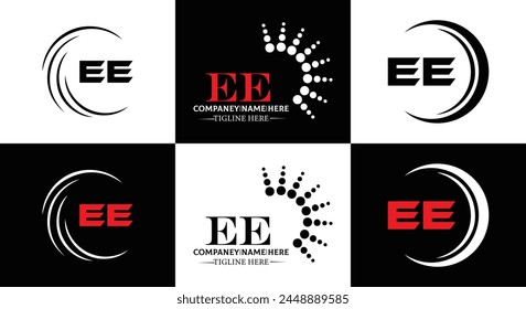 EE logo. E E design. White EE letter. EE, E E letter logo design. Initial letter EE linked circle uppercase monogram logo.