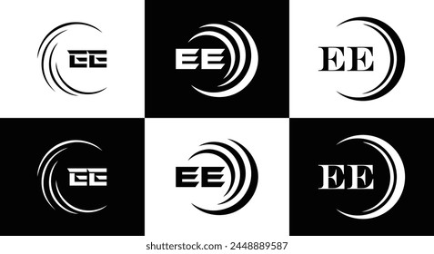 EE logo. E E design. White EE letter. EE, E E letter logo design. Initial letter EE linked circle uppercase monogram logo.