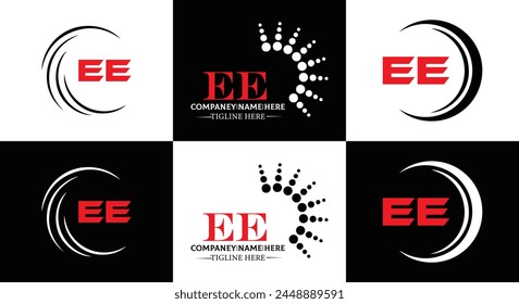 EE logo. E E design. White EE letter. EE, E E letter logo design. Initial letter EE linked circle uppercase monogram logo.