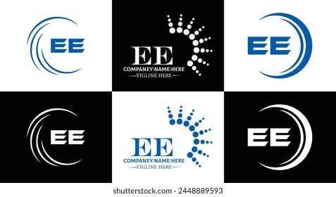 EE logo. E E design. White EE letter. EE, E E letter logo design. Initial letter EE linked circle uppercase monogram logo.