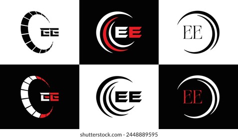 EE logo. E E design. White EE letter. EE, E E letter logo design. Initial letter EE linked circle uppercase monogram logo.