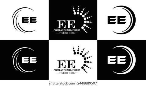 EE logo. E E design. White EE letter. EE, E E letter logo design. Initial letter EE linked circle uppercase monogram logo.