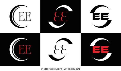 EE logo. E E design. White EE letter. EE, E E letter logo design. Initial letter EE linked circle uppercase monogram logo.