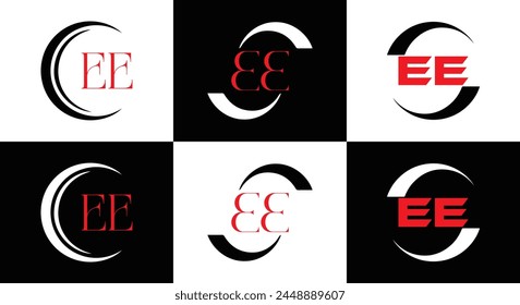 EE logo. E E design. White EE letter. EE, E E letter logo design. Initial letter EE linked circle uppercase monogram logo.