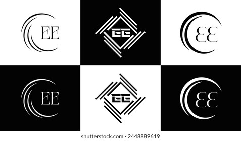 EE logo. E E design. White EE letter. EE, E E letter logo design. Initial letter EE linked circle uppercase monogram logo.