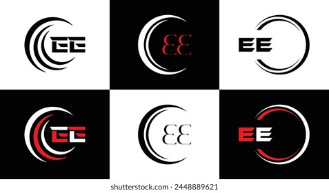 EE logo. E E design. White EE letter. EE, E E letter logo design. Initial letter EE linked circle uppercase monogram logo.