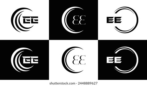 EE logo. E E design. White EE letter. EE, E E letter logo design. Initial letter EE linked circle uppercase monogram logo.