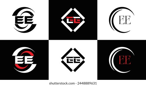 EE logo. E E design. White EE letter. EE, E E letter logo design. Initial letter EE linked circle uppercase monogram logo.