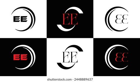 EE logo. E E design. White EE letter. EE, E E letter logo design. Initial letter EE linked circle uppercase monogram logo.