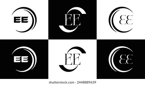 EE logo. E E design. White EE letter. EE, E E letter logo design. Initial letter EE linked circle uppercase monogram logo.