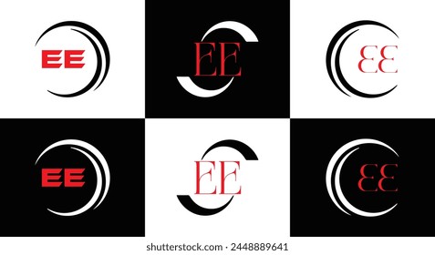 EE logo. E E design. White EE letter. EE, E E letter logo design. Initial letter EE linked circle uppercase monogram logo.