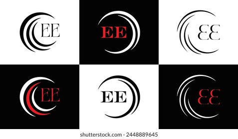 EE logo. E E design. White EE letter. EE, E E letter logo design. Initial letter EE linked circle uppercase monogram logo.