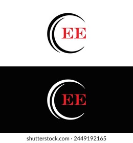 EE logo. E E design. White EE letter. EE, E E letter logo design. Initial letter EE linked circle uppercase monogram logo.