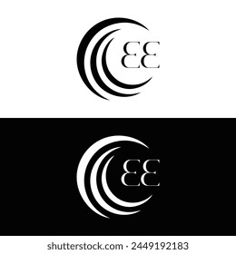 EE logo. E E design. White EE letter. EE, E E letter logo design. Initial letter EE linked circle uppercase monogram logo.