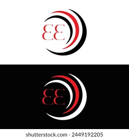 EE logo. E E design. White EE letter. EE, E E letter logo design. Initial letter EE linked circle uppercase monogram logo.