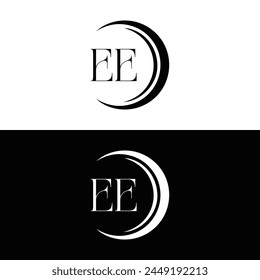 EE logo. E E design. White EE letter. EE, E E letter logo design. Initial letter EE linked circle uppercase monogram logo.