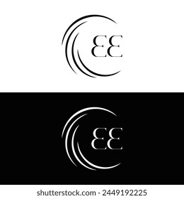 EE logo. E E design. White EE letter. EE, E E letter logo design. Initial letter EE linked circle uppercase monogram logo.