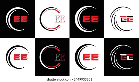 EE logo. E E design. White EE letter. EE, E E letter logo design. Initial letter EE linked circle uppercase monogram logo.