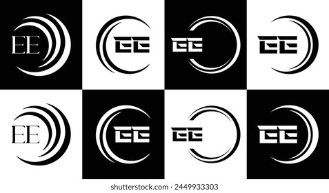 EE logo. E E design. White EE letter. EE, E E letter logo design. Initial letter EE linked circle uppercase monogram logo.