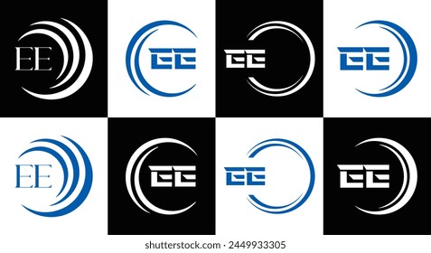 EE logo. E E design. White EE letter. EE, E E letter logo design. Initial letter EE linked circle uppercase monogram logo.