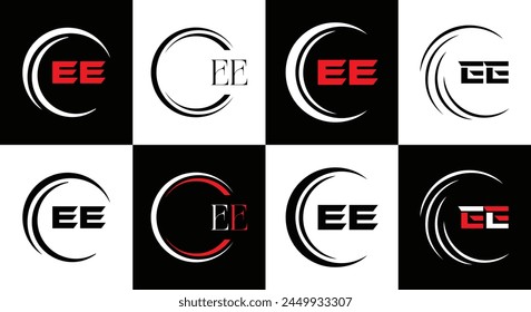 EE logo. E E design. White EE letter. EE, E E letter logo design. Initial letter EE linked circle uppercase monogram logo.