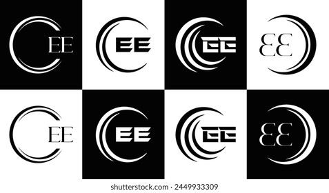 EE logo. E E design. White EE letter. EE, E E letter logo design. Initial letter EE linked circle uppercase monogram logo.