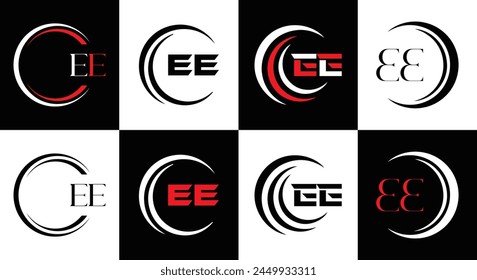 EE logo. E E design. White EE letter. EE, E E letter logo design. Initial letter EE linked circle uppercase monogram logo.