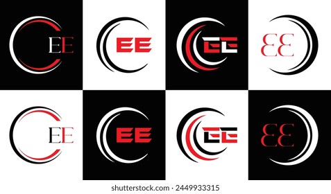 EE logo. E E design. White EE letter. EE, E E letter logo design. Initial letter EE linked circle uppercase monogram logo.