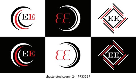 EE logo. E E design. White EE letter. EE, E E letter logo design. Initial letter EE linked circle uppercase monogram logo.