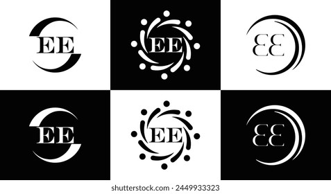 EE logo. E E design. White EE letter. EE, E E letter logo design. Initial letter EE linked circle uppercase monogram logo.