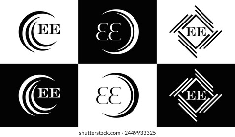 EE logo. E E design. White EE letter. EE, E E letter logo design. Initial letter EE linked circle uppercase monogram logo.