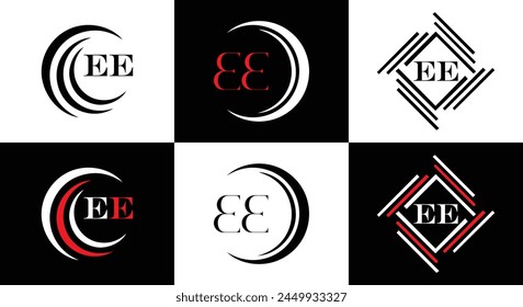 EE logo. E E design. White EE letter. EE, E E letter logo design. Initial letter EE linked circle uppercase monogram logo.