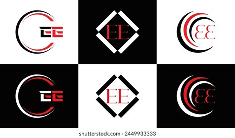 EE logo. E E design. White EE letter. EE, E E letter logo design. Initial letter EE linked circle uppercase monogram logo.