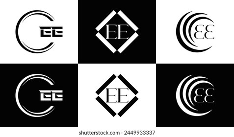 EE logo. E E design. White EE letter. EE, E E letter logo design. Initial letter EE linked circle uppercase monogram logo.