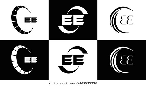 EE logo. E E design. White EE letter. EE, E E letter logo design. Initial letter EE linked circle uppercase monogram logo.