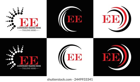 EE logo. E E design. White EE letter. EE, E E letter logo design. Initial letter EE linked circle uppercase monogram logo.