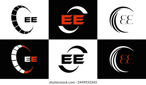 EE logo. E E design. White EE letter. EE, E E letter logo design. Initial letter EE linked circle uppercase monogram logo.