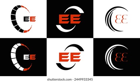 EE logo. E E design. White EE letter. EE, E E letter logo design. Initial letter EE linked circle uppercase monogram logo.