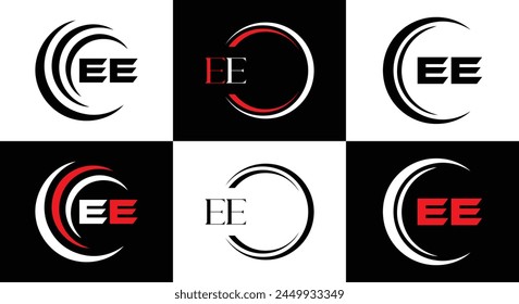 EE logo. E E design. White EE letter. EE, E E letter logo design. Initial letter EE linked circle uppercase monogram logo.