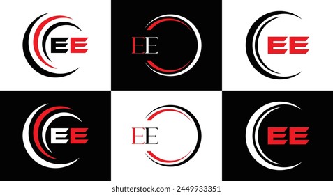 EE logo. E E design. White EE letter. EE, E E letter logo design. Initial letter EE linked circle uppercase monogram logo.