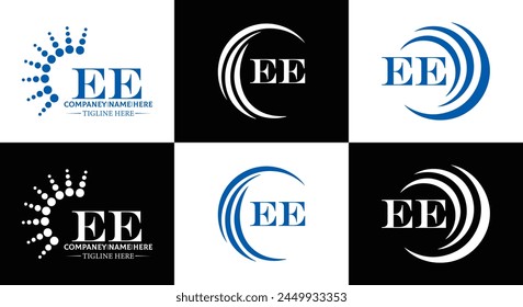 EE logo. E E design. White EE letter. EE, E E letter logo design. Initial letter EE linked circle uppercase monogram logo.