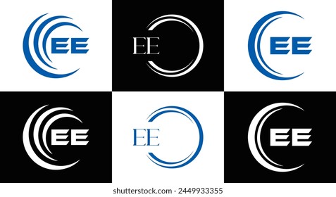 EE logo. E E design. White EE letter. EE, E E letter logo design. Initial letter EE linked circle uppercase monogram logo.