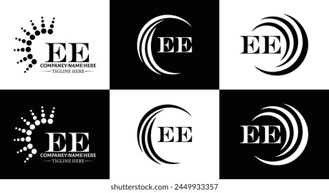 EE logo. E E design. White EE letter. EE, E E letter logo design. Initial letter EE linked circle uppercase monogram logo.