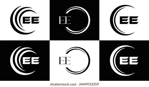 Siehe Logo. E-Design. Weißer EE-Buchstabe. EE, E E Buchstaben Logo Design. Anfangsbuchstabe EE Verknüpfter Kreis, Monogramm-Logo in Großbuchstaben.