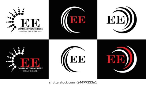 EE logo. E E design. White EE letter. EE, E E letter logo design. Initial letter EE linked circle uppercase monogram logo.